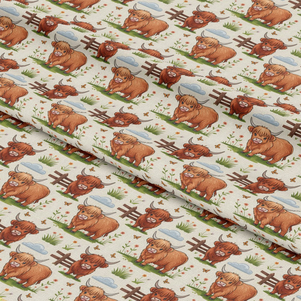 Cartoon Highland Cows Pattern 12 Quilting Cotton Fabric