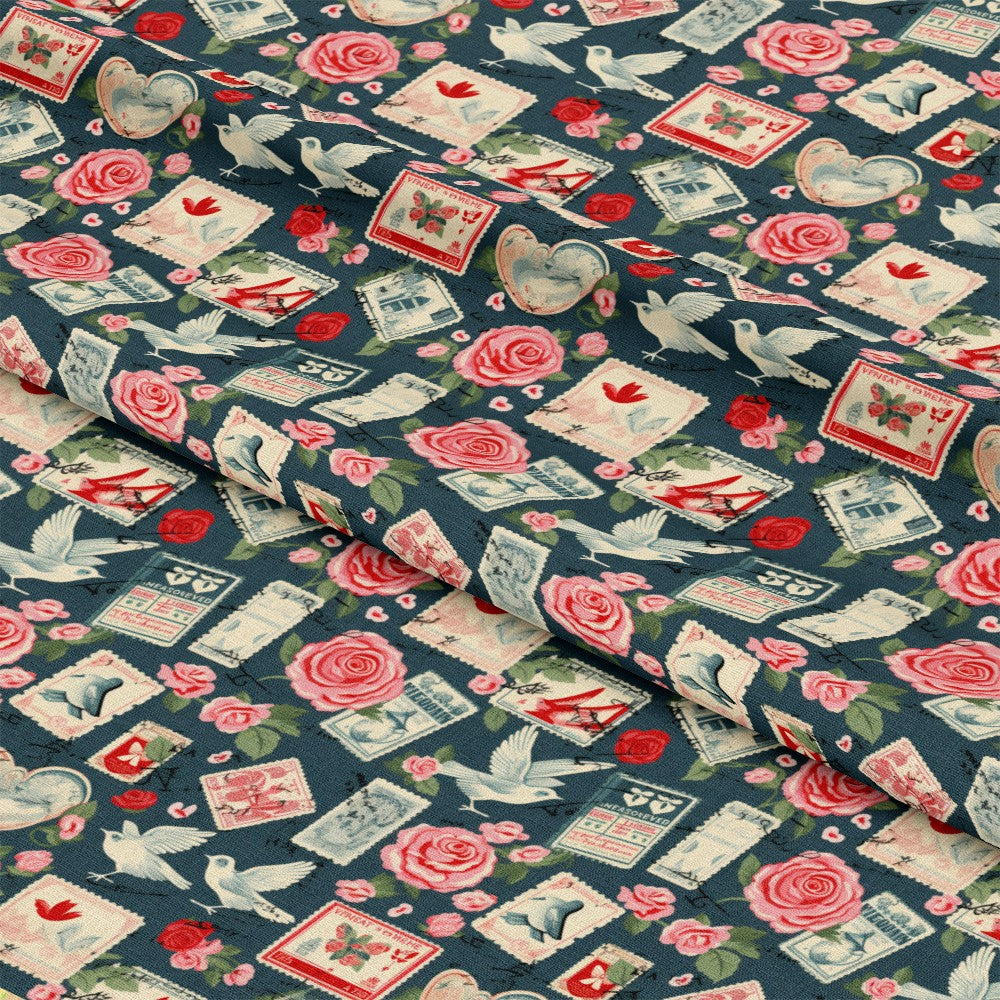 Vintage Love Stamps Pattern 8 Quilting Cotton Fabric
