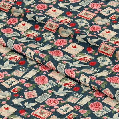 Vintage Love Stamps Pattern 8 Quilting Cotton Fabric