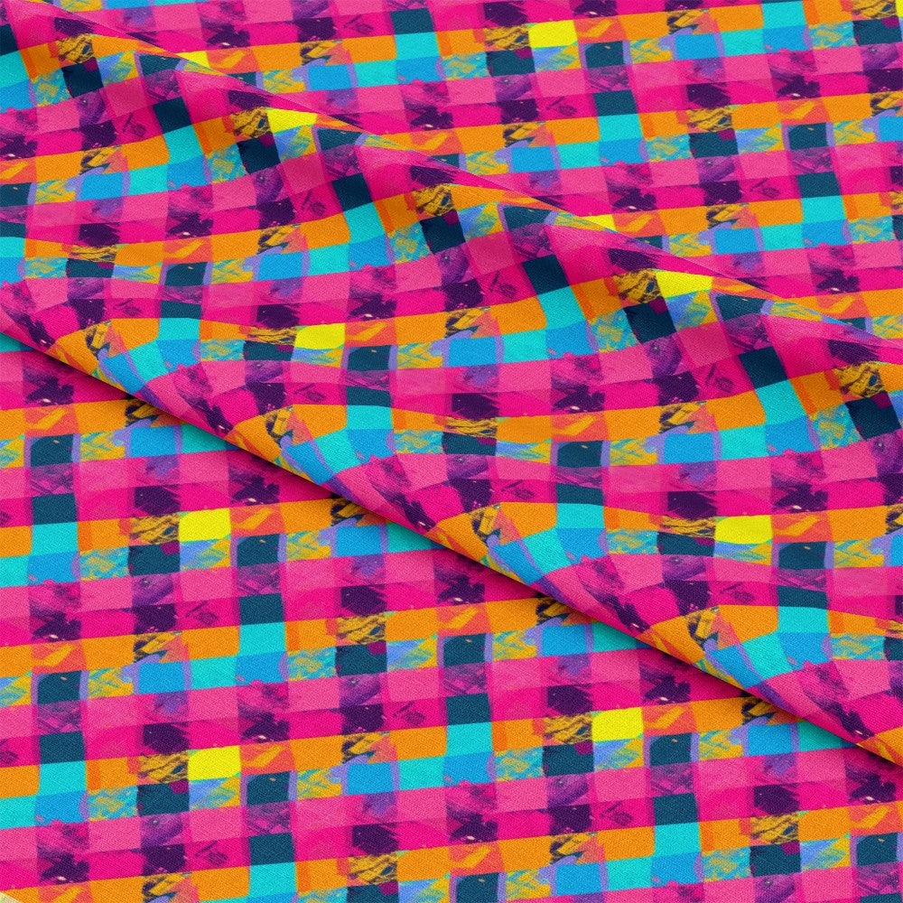 Neon Gingham Pattern 14 Quilting Cotton Fabric
