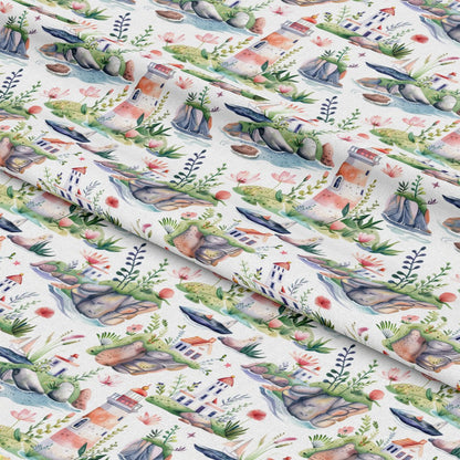 Springtime Lighthouse Scene Pattern 9 Quilting Cotton Fabric