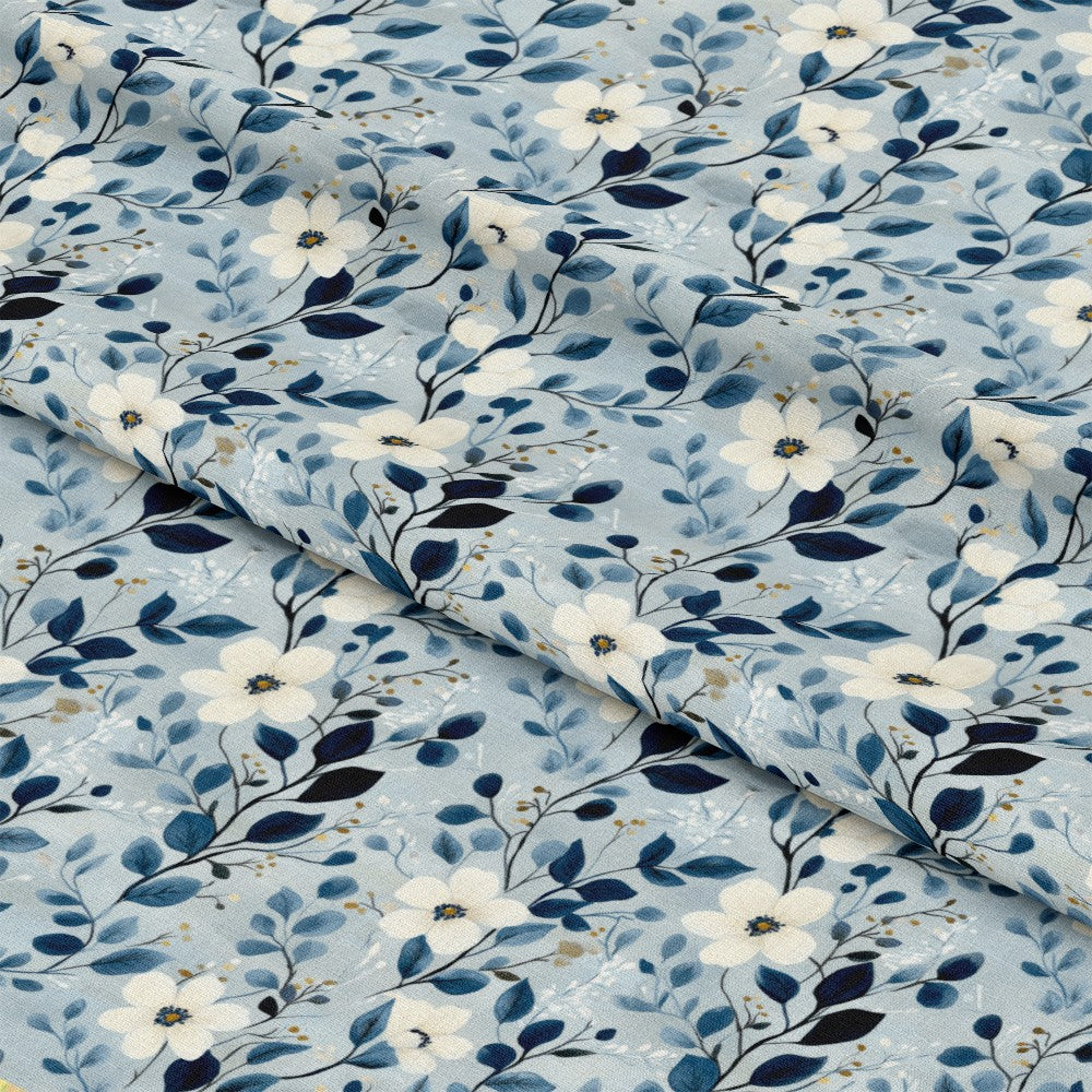 Cornflower Blue Floral Pattern 10 Quilting Cotton Fabric