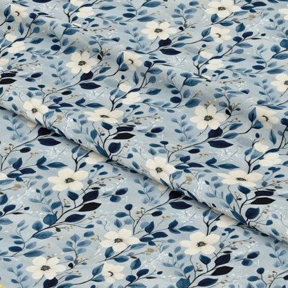 Cornflower Blue Floral Pattern 10 Quilting Cotton Fabric