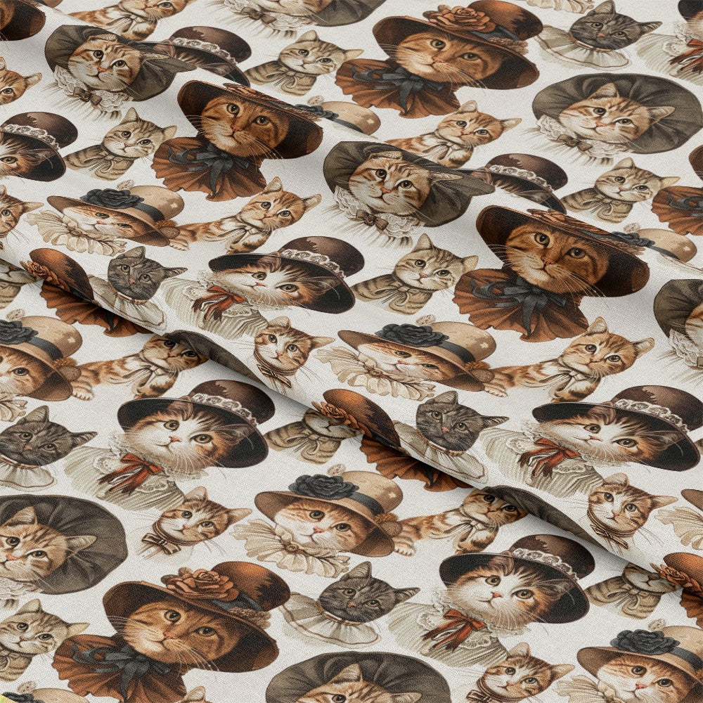 Victorian Cats Pattern 4 Quilting Cotton Fabric