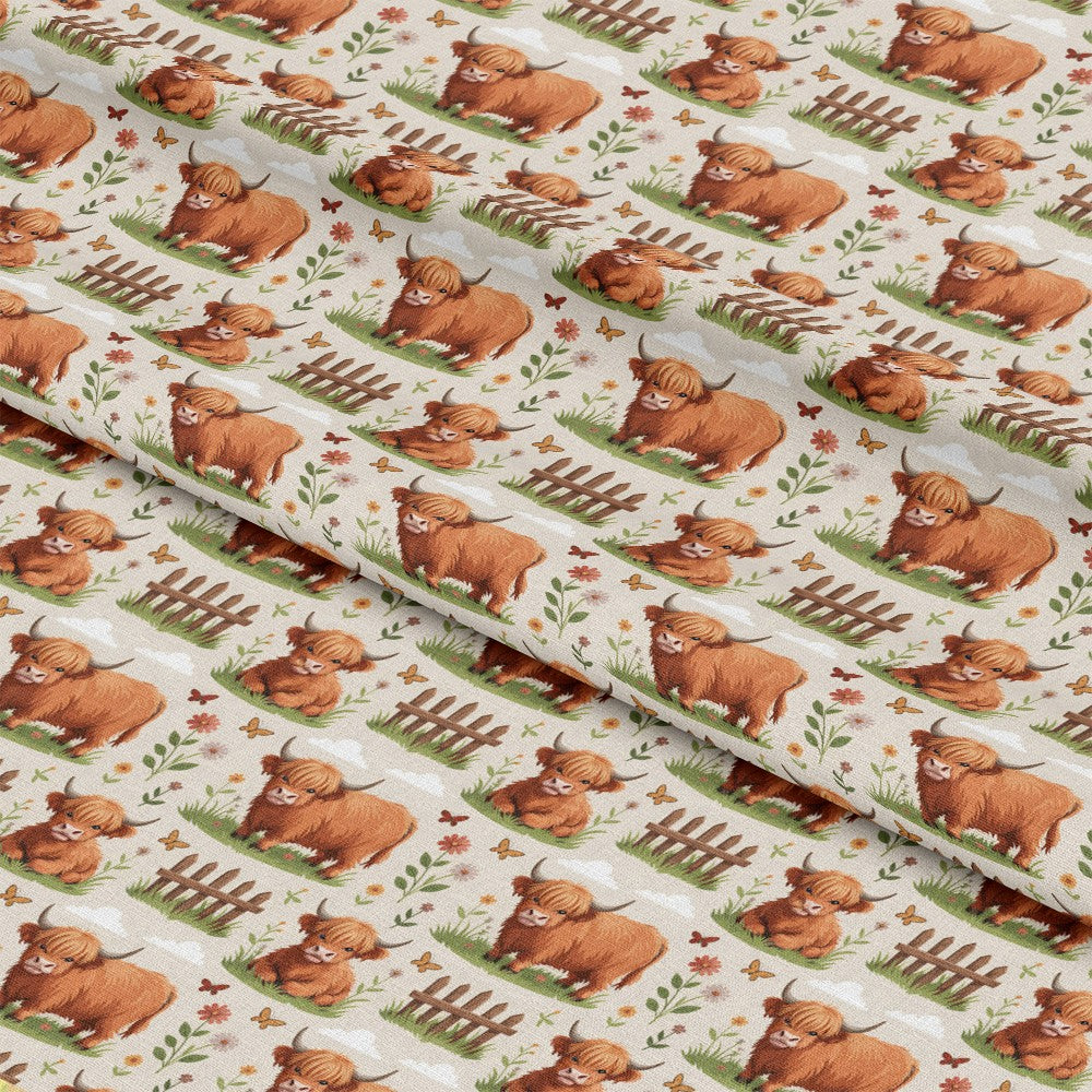 Cartoon Highland Cows Pattern 21 Quilting Cotton Fabric