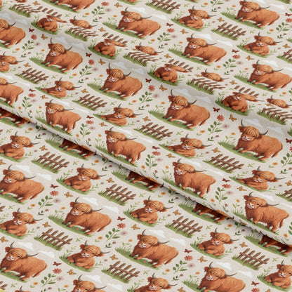 Cartoon Highland Cows Pattern 21 Quilting Cotton Fabric