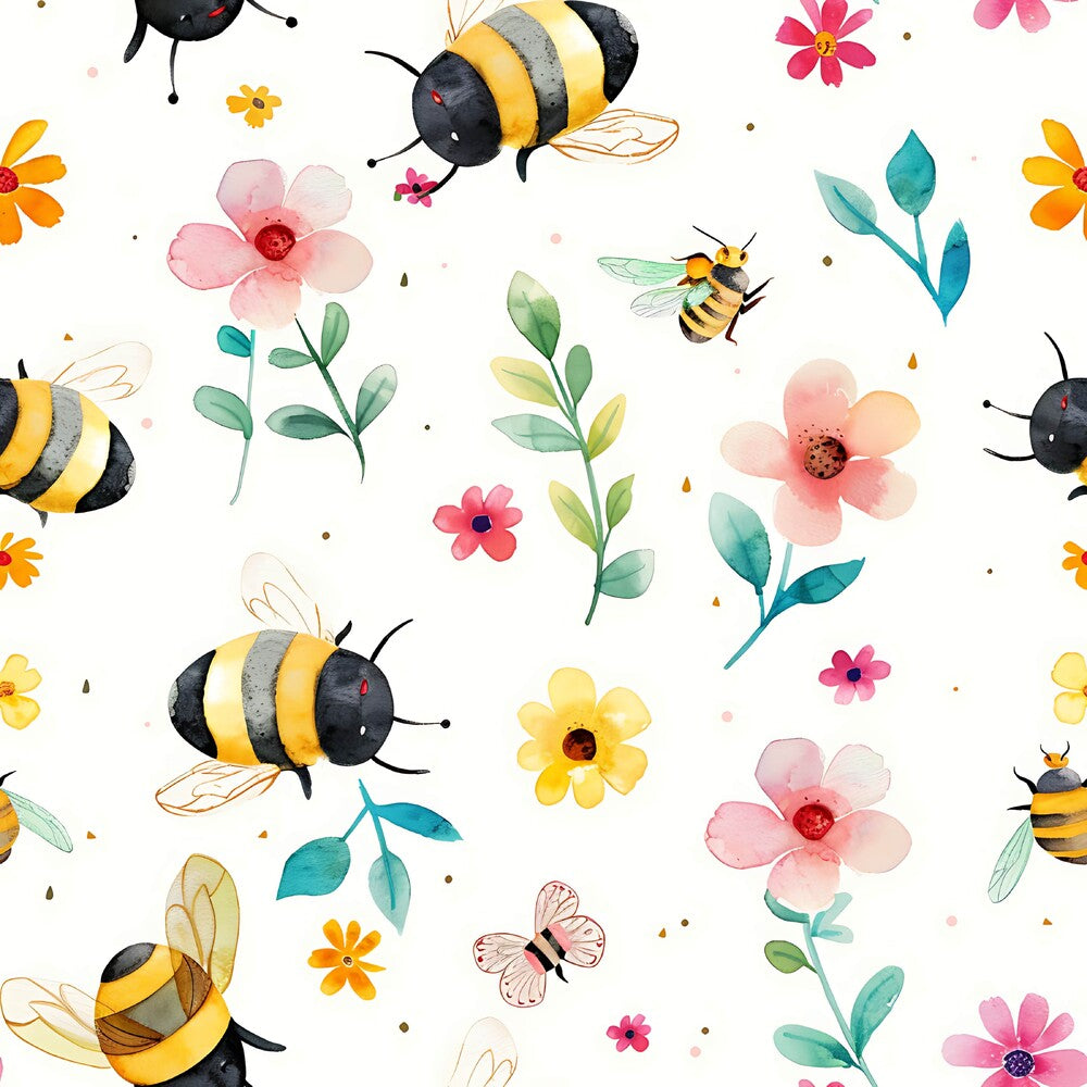 Watercolor Cute Bees and Flowers Fat Quarter Bundle