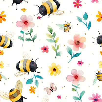Watercolor Cute Bees and Flowers Fat Quarter Bundle