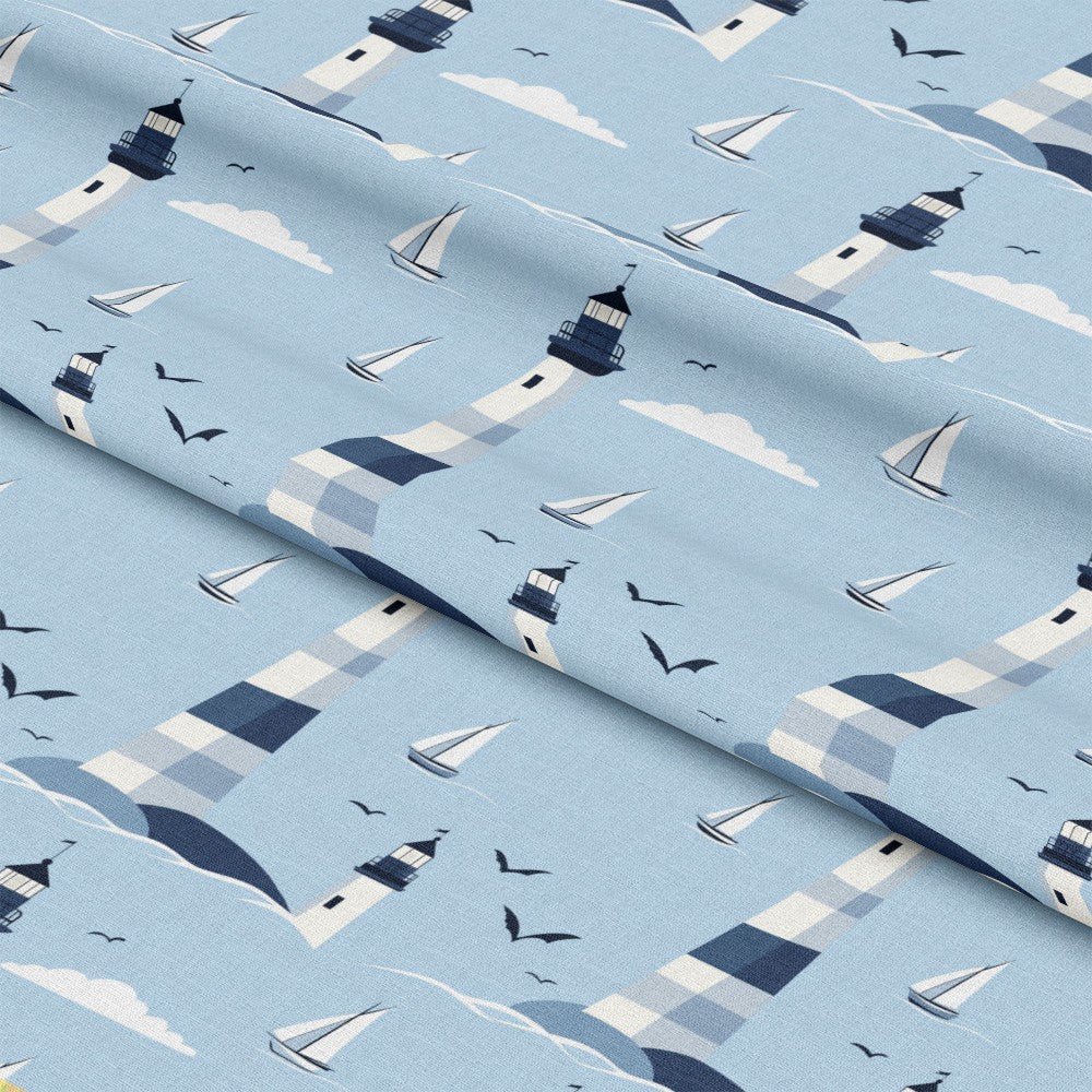 Lighthouse and Sailboats Pattern 13 Quilting Cotton Fabric