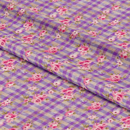 - Country Girl Plaid Pattern 10 Quilting Cotton Fabric  
- Purple, lavender, beige  
- Pink floral, small flowers  
- Checkered, plaid, gingham  
- Textile, sewing, crafting  
- Soft, lightweight, durable  
- Cotton material, yardage  
- Rustic, country style, vintage
