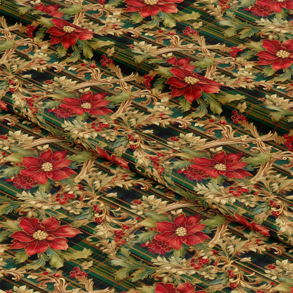 - Red Green Gold Christmas Pattern 10 Quilting Cotton Fabric  
- Christmas floral design  
- Poinsettia flowers  
- Holiday leaves and berries  
- Festive decorative fabric  
- Quilting cotton material  
- Traditional Christmas colors  
- Seasonal fabric for crafts  
- Elegant holiday print