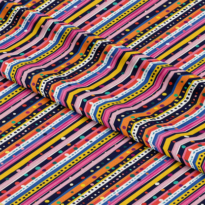 Colorful Stripes and Dots Pattern 4 Quilting Cotton Fabric