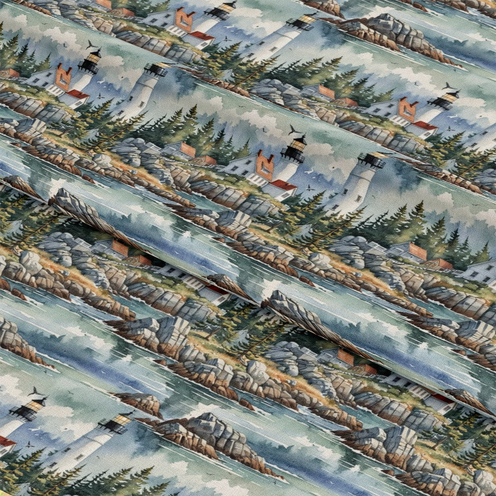 Maine Lighthouses Pattern 1 Quilting Cotton Fabric