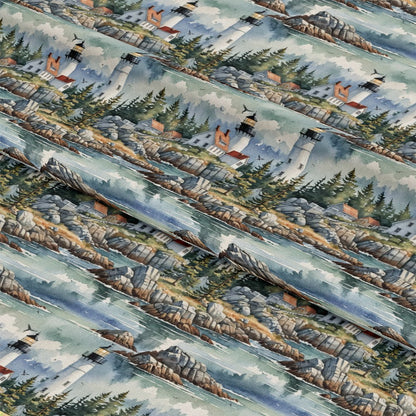 Maine Lighthouses Pattern 1 Quilting Cotton Fabric