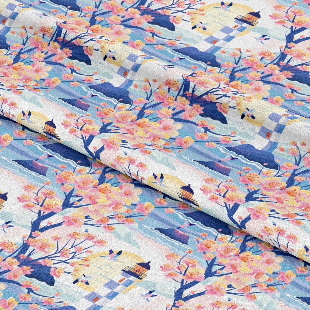 Springtime Lighthouse Scene Pattern 2 Quilting Cotton Fabric
