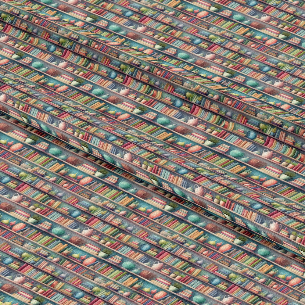 - Bookshelf Pattern 2 Quilting Cotton Fabric  
- multi-colored  
- books  
- shelves  
- cozy  
- warm tones  
- quilting material  
- cotton textile  
- home decor  
- craft fabric  
- vintage style  
- detailed design  
- decorative fabric