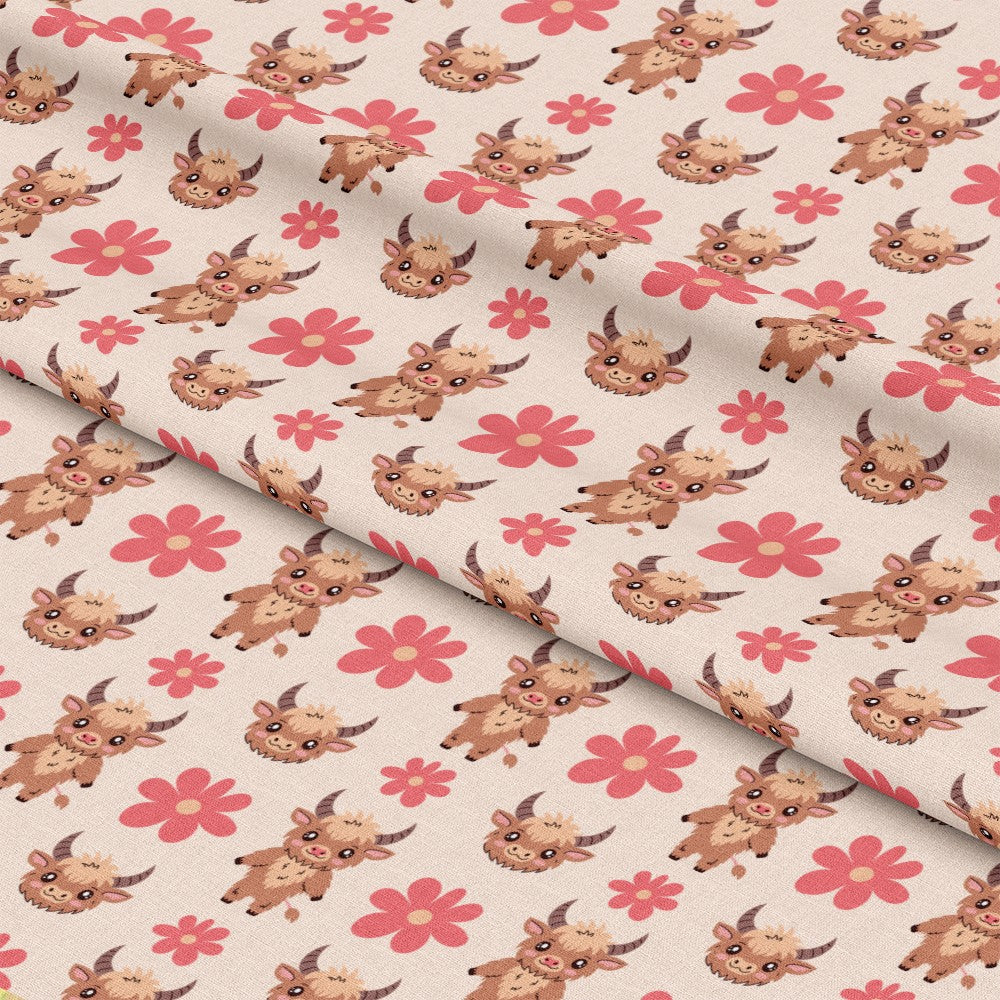 Cute Baby Highland Cows Pattern 4 Quilting Cotton Fabric