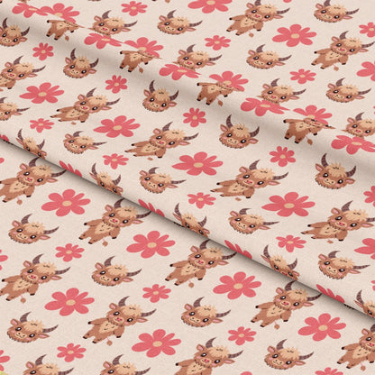 Cute Baby Highland Cows Pattern 4 Quilting Cotton Fabric