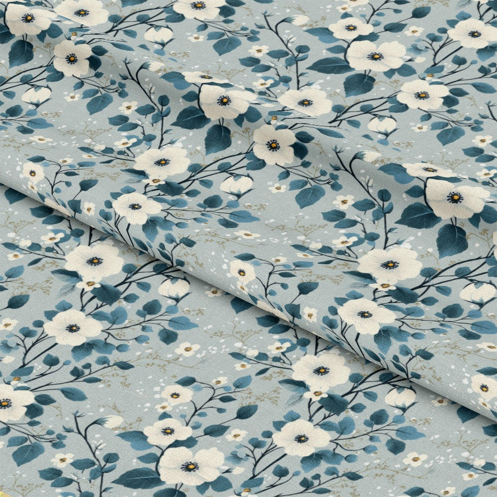 Cornflower Blue Floral Pattern 9 Quilting Cotton Fabric
