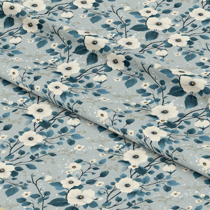 Cornflower Blue Floral Pattern 9 Quilting Cotton Fabric
