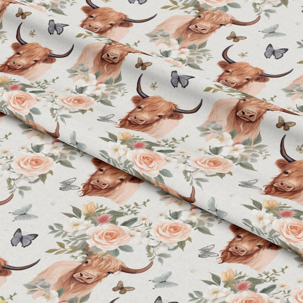Vintage Highland Cows Pattern 4 Quilting Cotton Fabric