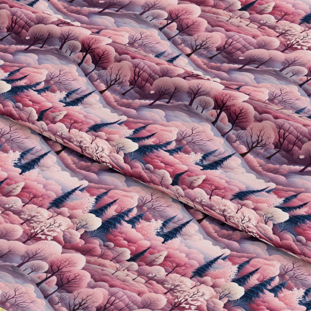 - Christmas Winter Wonderland Pattern 9 Quilting Cotton Fabric  
- cotton  
- quilting  
- holiday  
- winter  
- snowy  
- trees  
- conifer  
- bare branches  
- pink  
- mauve  
- purple  
- white  
- festive  
- seasonal  
- soft texture  
- fabric yardage