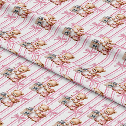 Pink Baby Teddy Bears Pattern 2 Quilting Cotton Fabric