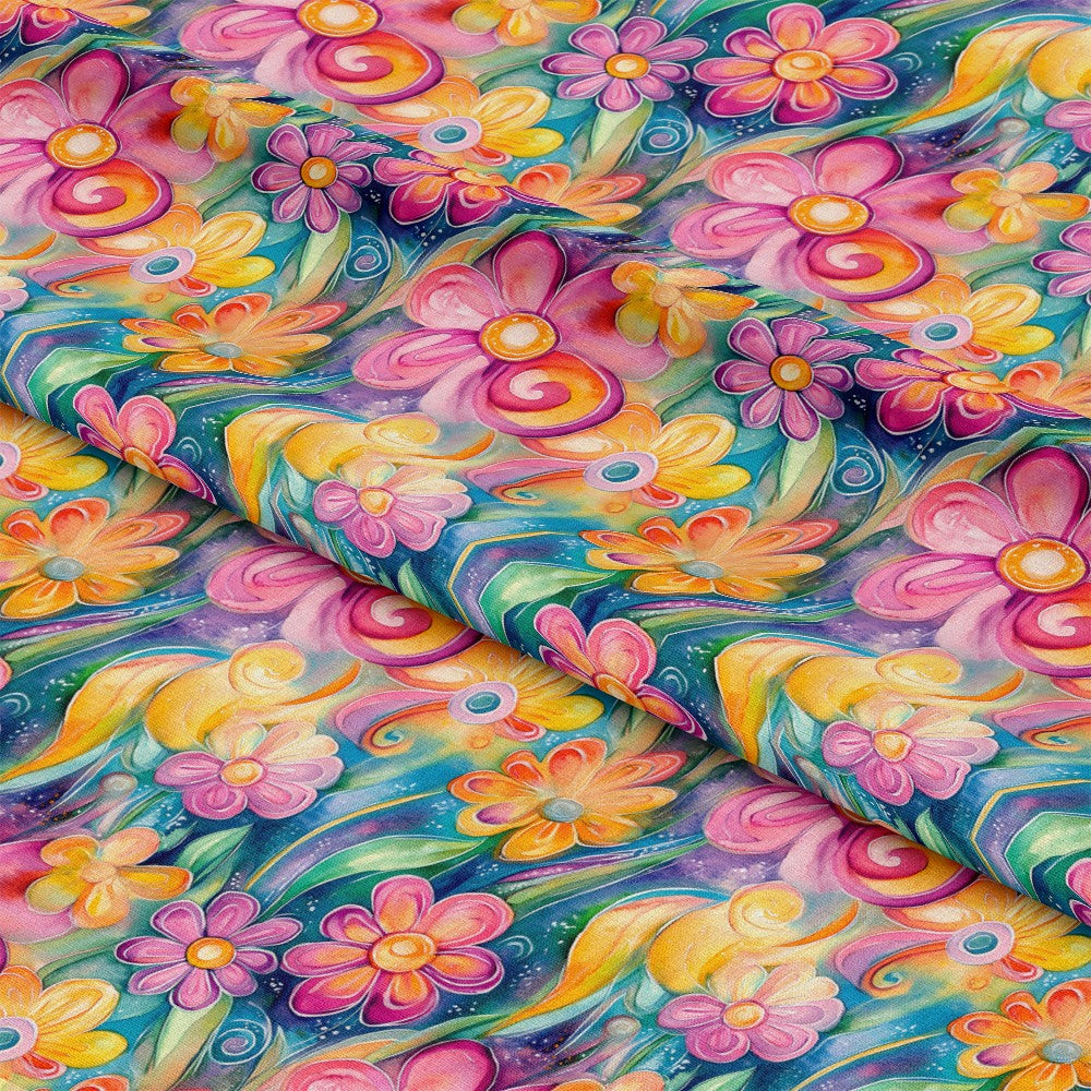 Vibrant Abstract Floral Art Pattern 1 Quilting Cotton Fabric