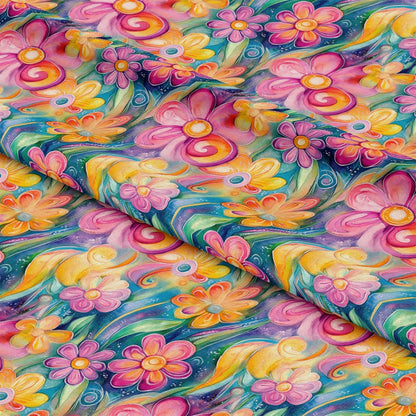 Vibrant Abstract Floral Art Pattern 1 Quilting Cotton Fabric
