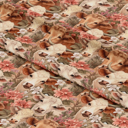 Pretty Highland Cows Pattern 8 Quilting Cotton Fabric