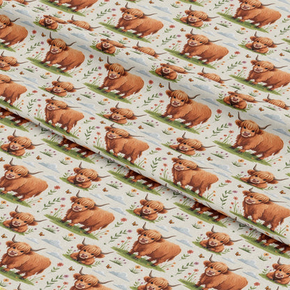 Cartoon Highland Cows Pattern 18 Quilting Cotton Fabric