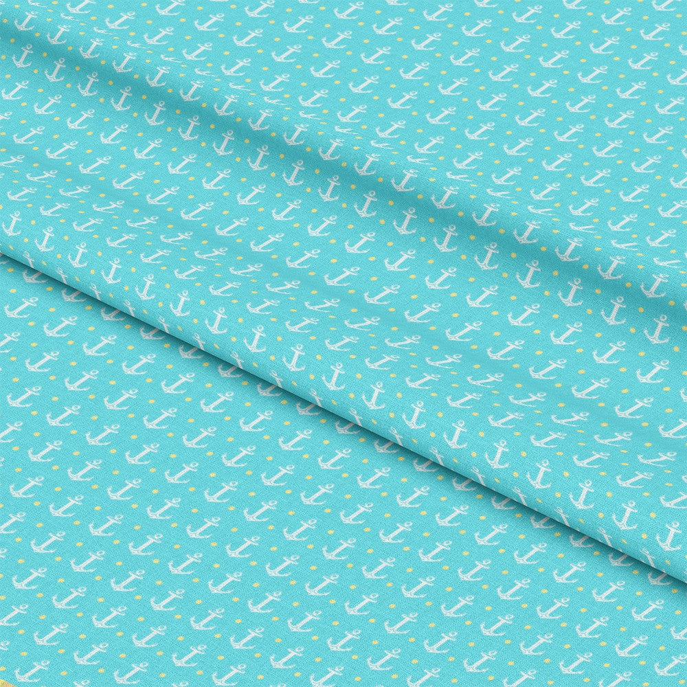 - Summer Beach Pattern 7 Quilting Cotton Fabric
- nautical anchors, maritime design
- turquoise blue background
- white anchor motifs
- cotton textile, soft fabric
- quilting material, sewing cloth
- marine themed print, beach inspired
- lightweight fabric, smooth texture