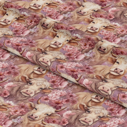 Pretty Highland Cows Pattern 6 Quilting Cotton Fabric
