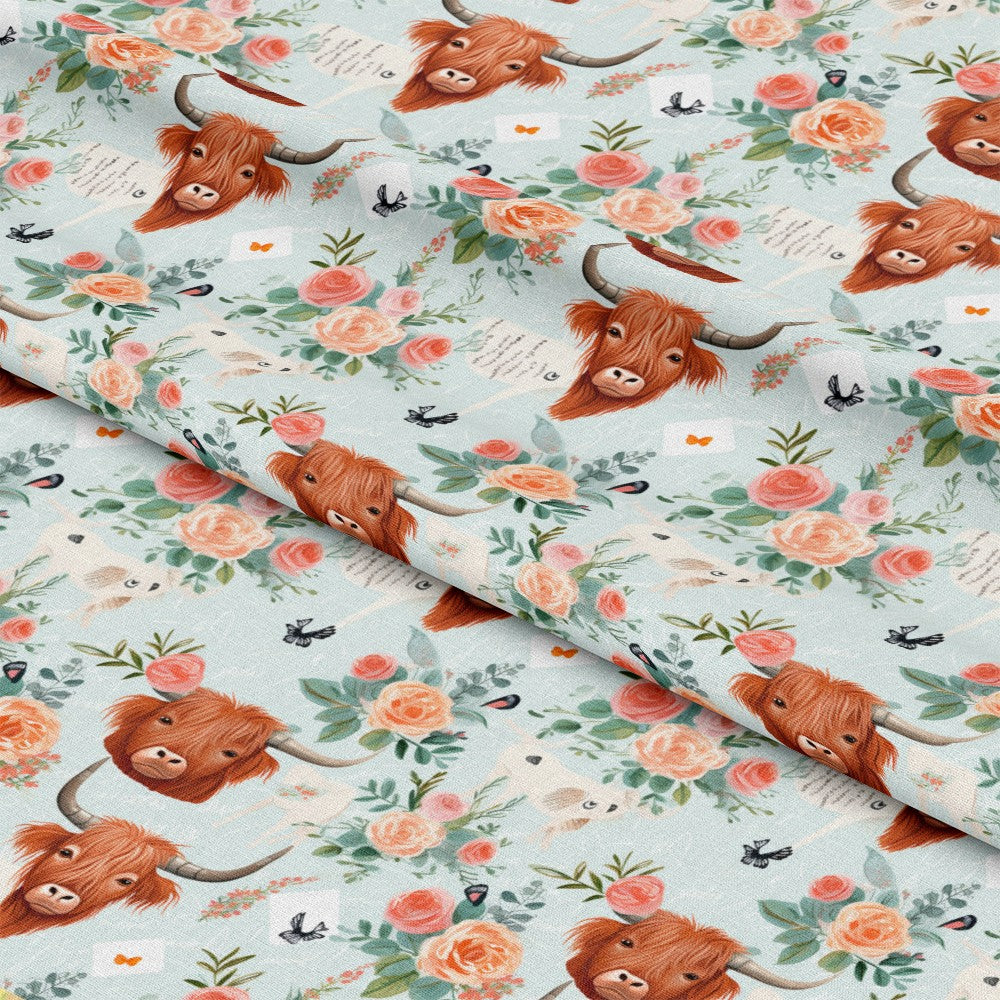 Handdrawn Highland Cows Pattern 2 Quilting Cotton Fabric