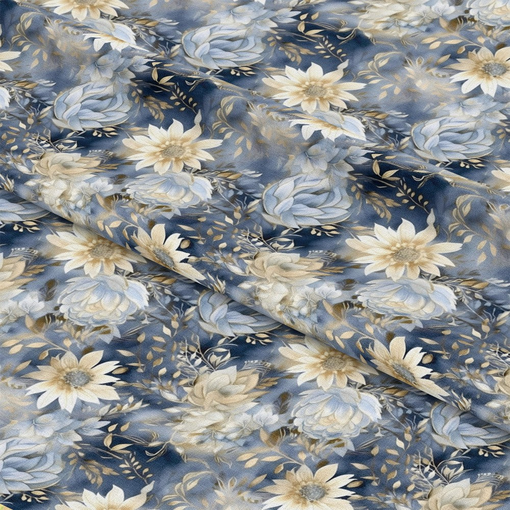 - Blue and Gold Floral Pattern 3 Quilting Cotton Fabric  
- Floral design  
- Blue hues  
- Gold accents  
- Quilting cotton  
- Botanical motifs  
- Soft textures  
- Elegant fabric  
- Decorative florals  
- Natural elements  
- Craft material