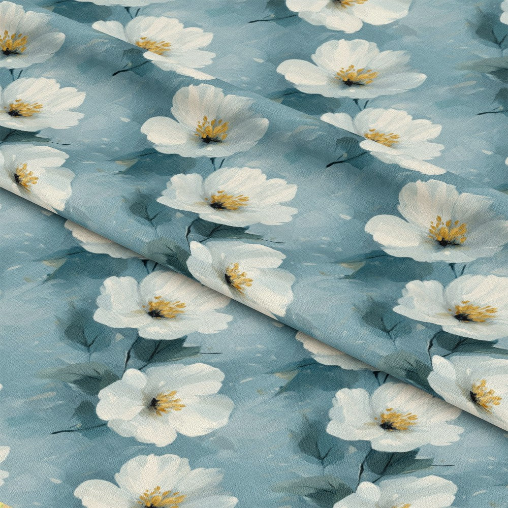 Cornflower Blue Floral Pattern 16 Quilting Cotton Fabric