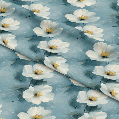 Cornflower Blue Floral Pattern 16 Quilting Cotton Fabric
