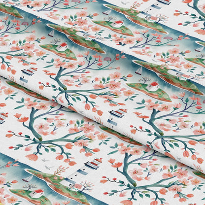 Springtime Lighthouse Scene Pattern 16 Quilting Cotton Fabric