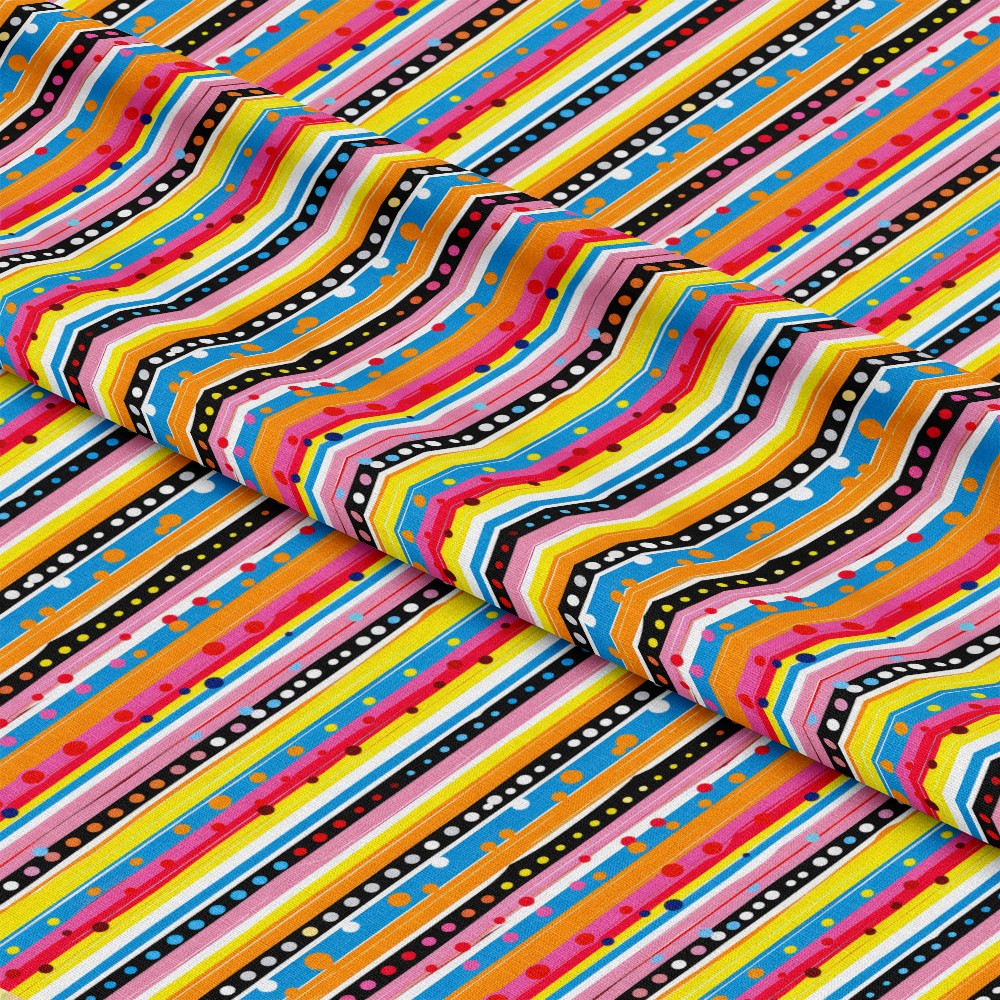 Colorful Stripes and Dots Pattern 2 Quilting Cotton Fabric