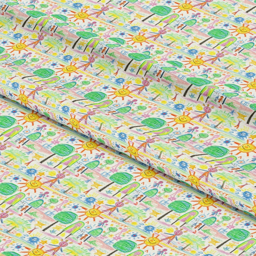 Child Crayon Drawing Pattern 2 Quilting Cotton Fabric