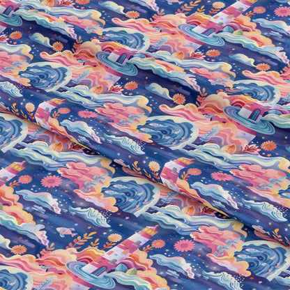 Springtime Lighthouse Scene Pattern 1 Quilting Cotton Fabric