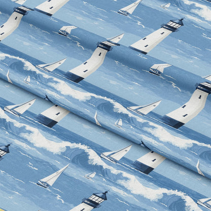 Lighthouse and Sailboats Pattern 1 Quilting Cotton Fabric