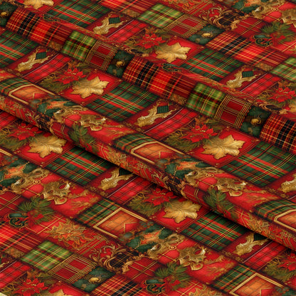 - Red Green Gold Christmas Pattern 2 Quilting Cotton Fabric  
- Christmas fabric  
- Holiday quilting cotton  
- Festive patchwork design  
- Plaid, poinsettia, holly leaves  
- Warm seasonal colors  
- Traditional Christmas motifs  
- Quilting material  
- Cotton textile