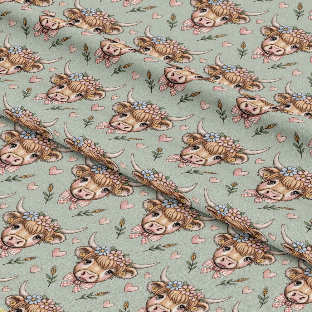 Highland Cow Heads Pattern 13 Quilting Cotton Fabric