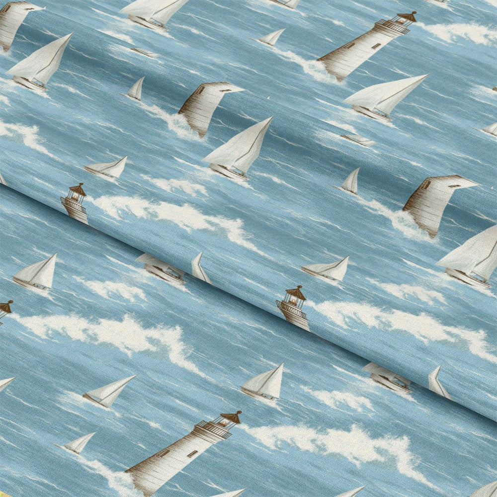 Lighthouse and Sailboats Pattern 10 Quilting Cotton Fabric