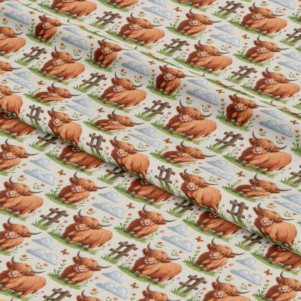 Cartoon Highland Cows Pattern 16 Quilting Cotton Fabric