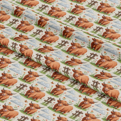 Cartoon Highland Cows Pattern 16 Quilting Cotton Fabric