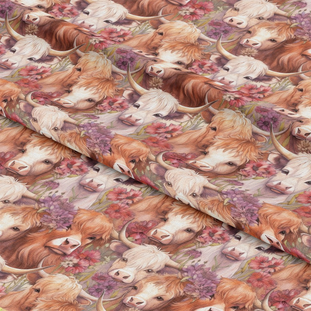 Pretty Highland Cows Pattern 17 Quilting Cotton Fabric
