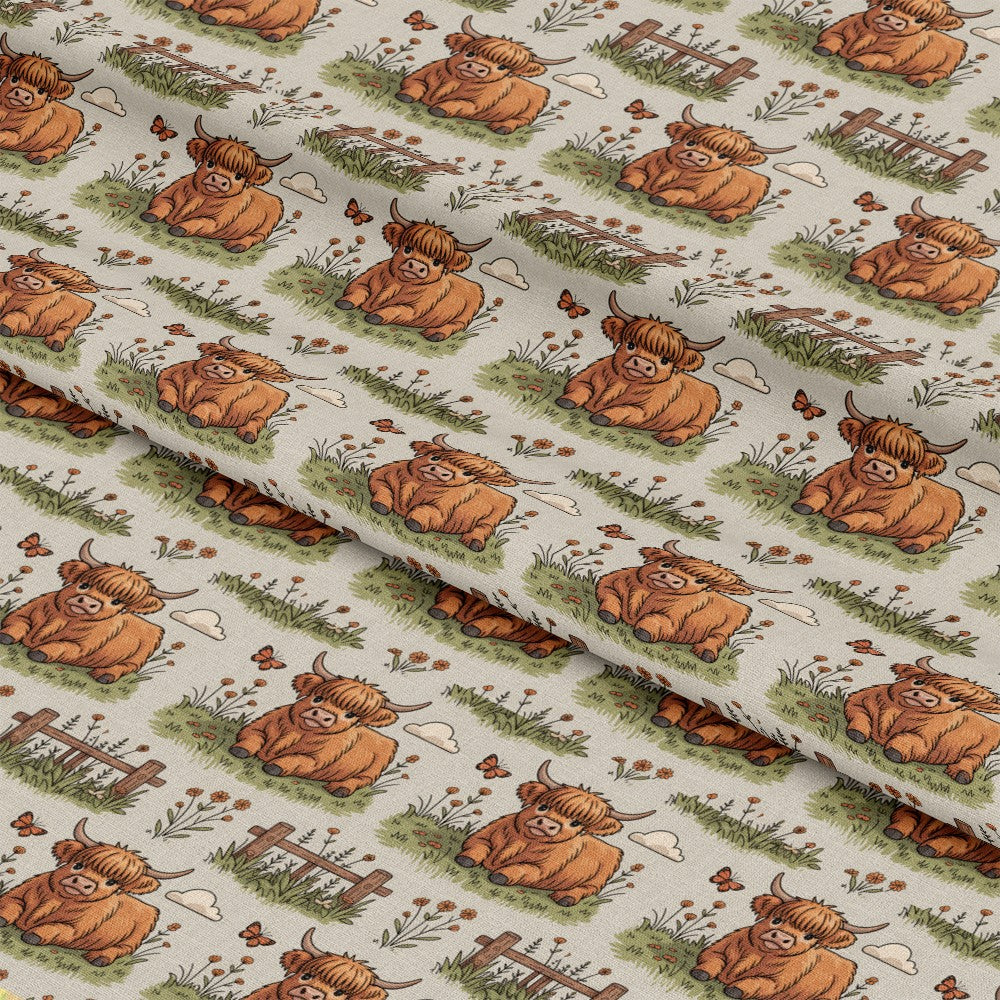Cartoon Highland Cows Pattern 1 Quilting Cotton Fabric