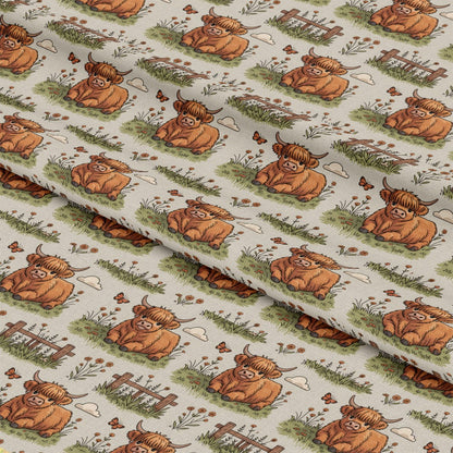 Cartoon Highland Cows Pattern 1 Quilting Cotton Fabric